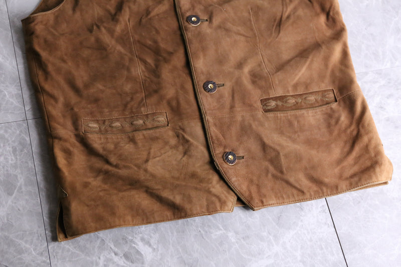 brown tyrolean leather vest