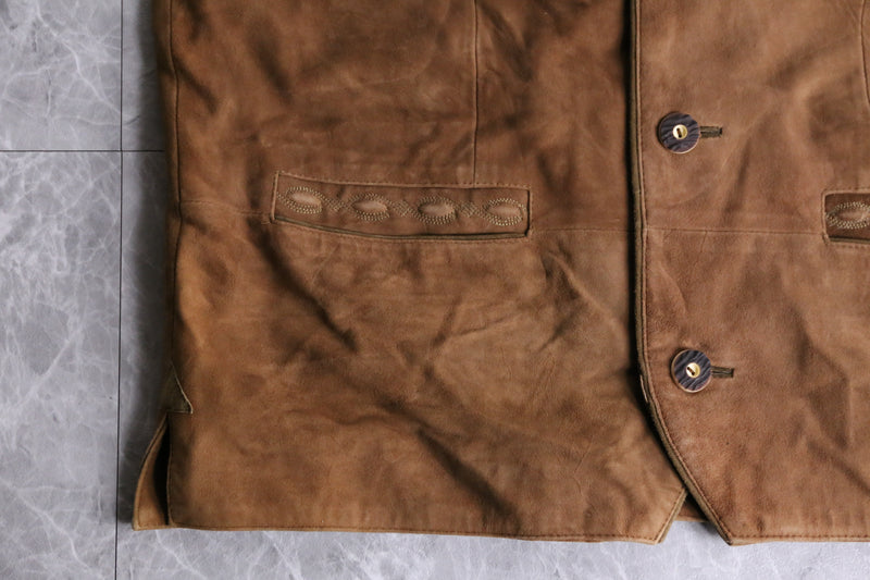 brown tyrolean leather vest