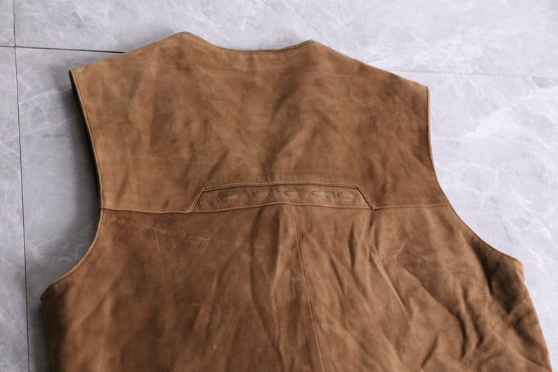 brown tyrolean leather vest