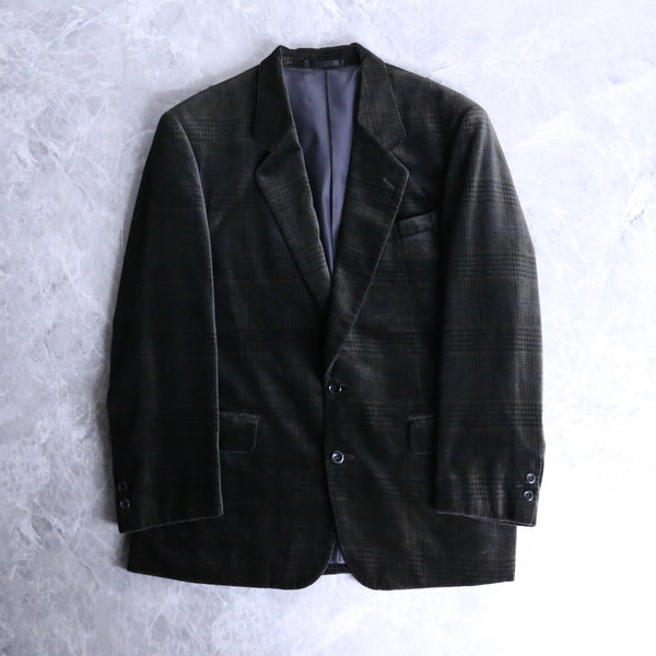 black velour check pattern single breast tailored jacket