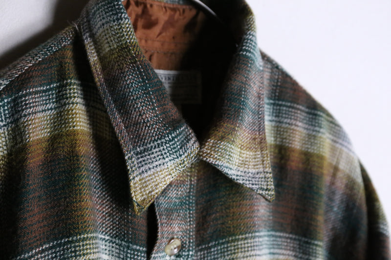 olive check pattern button flannel shirt