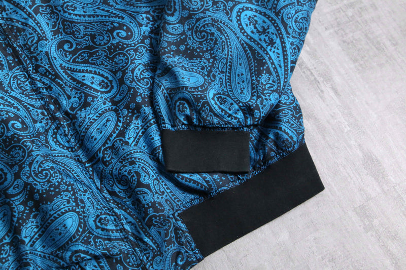 total blue paisley pattern silk blouson