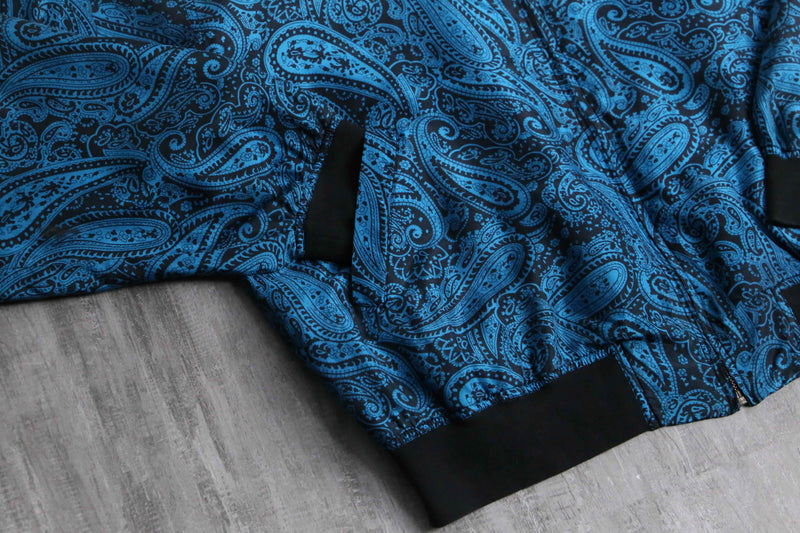 total blue paisley pattern silk blouson