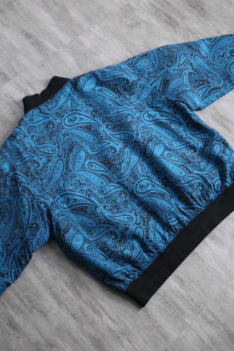 total blue paisley pattern silk blouson
