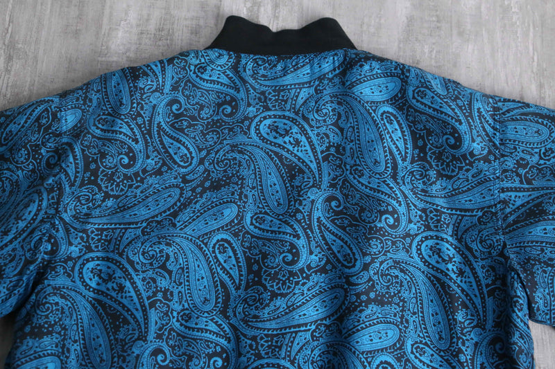 total blue paisley pattern silk blouson