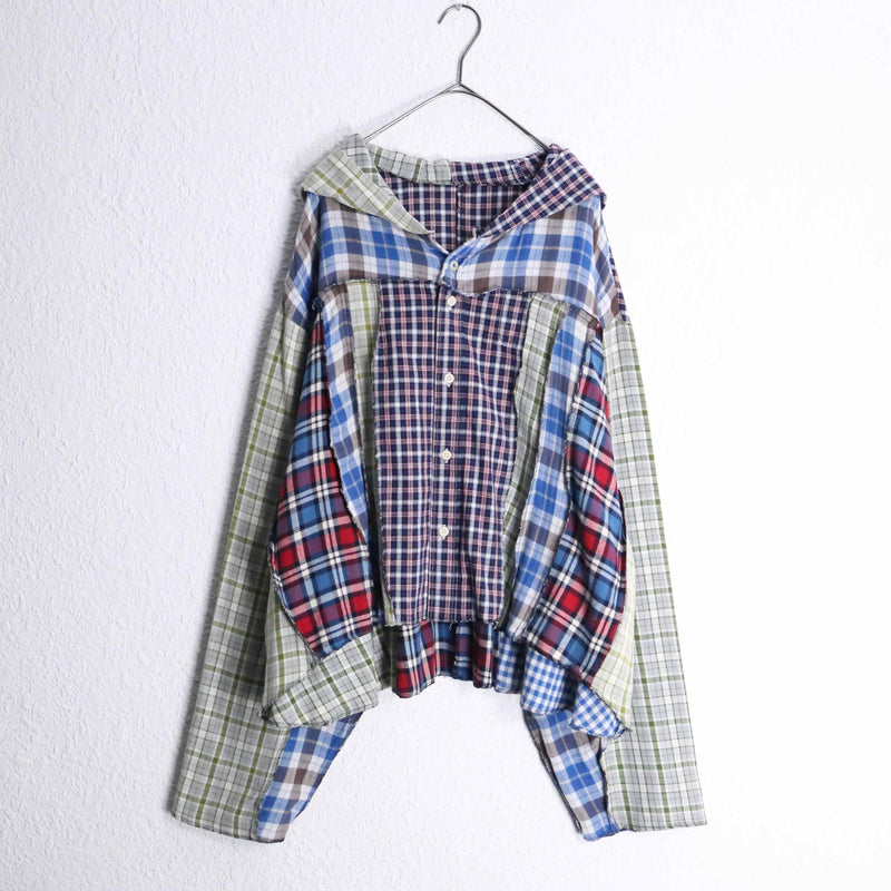 "Re:make" multicolored check short length hoodie