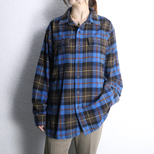“L.L.Bean” blue × brown check light flannel shirt