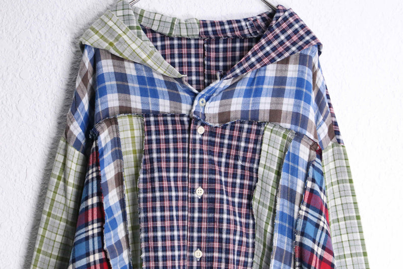 "Re:make" multicolored check short length hoodie