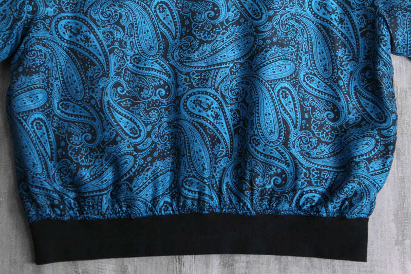 total blue paisley pattern silk blouson
