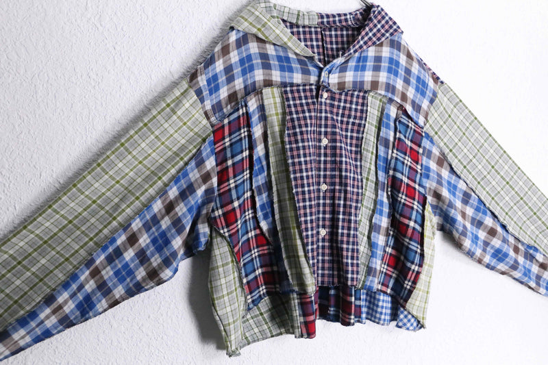 "Re:make" multicolored check short length hoodie