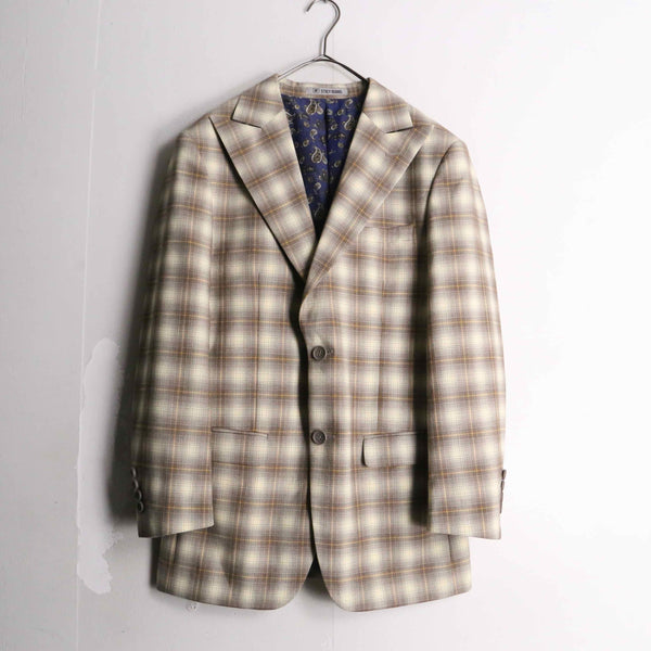 brown×white check design tailored jacket