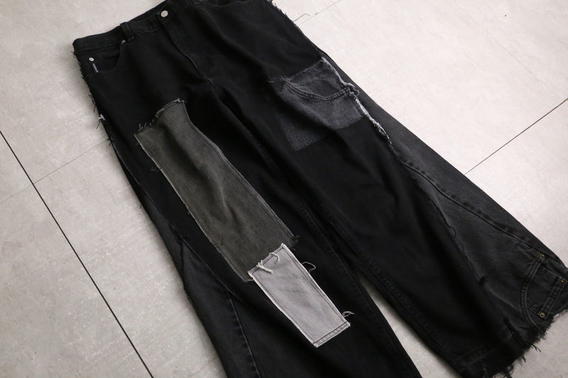 remake "再構築" black color gimmick flare denim pants