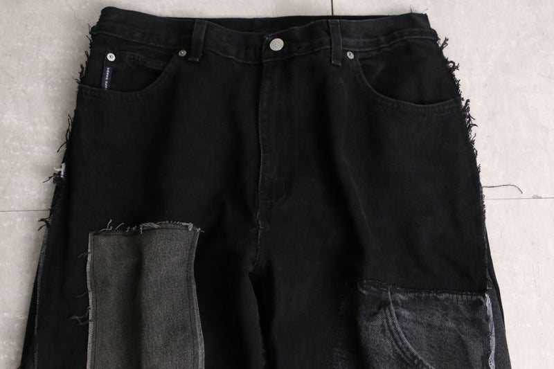 remake "再構築" black color gimmick flare denim pants