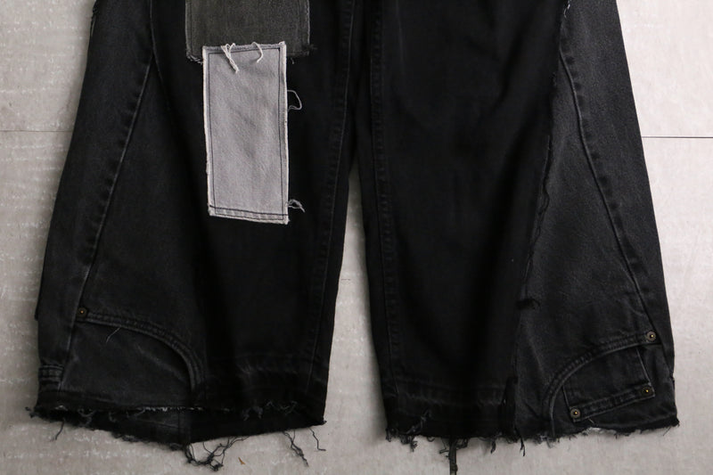 remake "再構築" black color gimmick flare denim pants