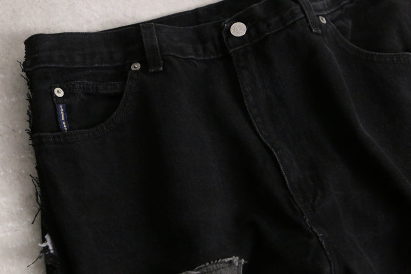 remake "再構築" black color gimmick flare denim pants