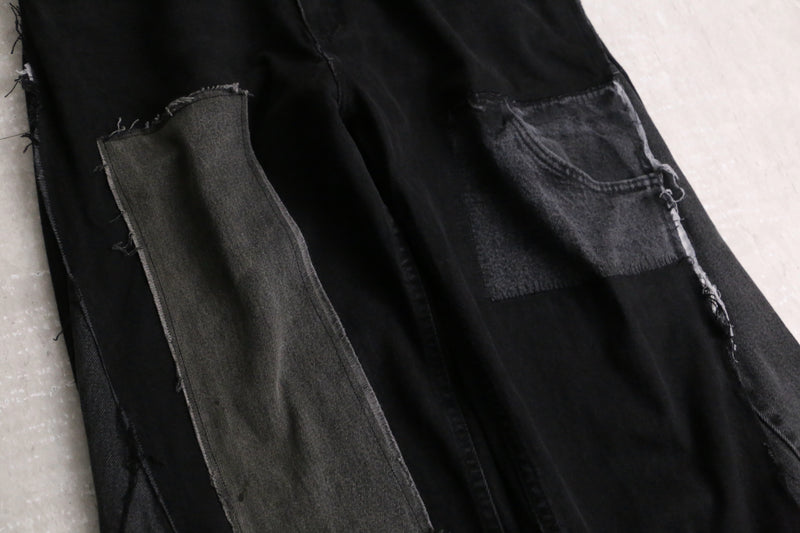 remake "再構築" black color gimmick flare denim pants