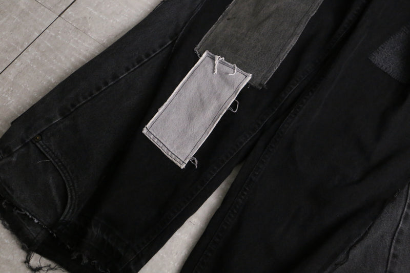 remake "再構築" black color gimmick flare denim pants