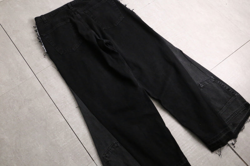 remake "再構築" black color gimmick flare denim pants