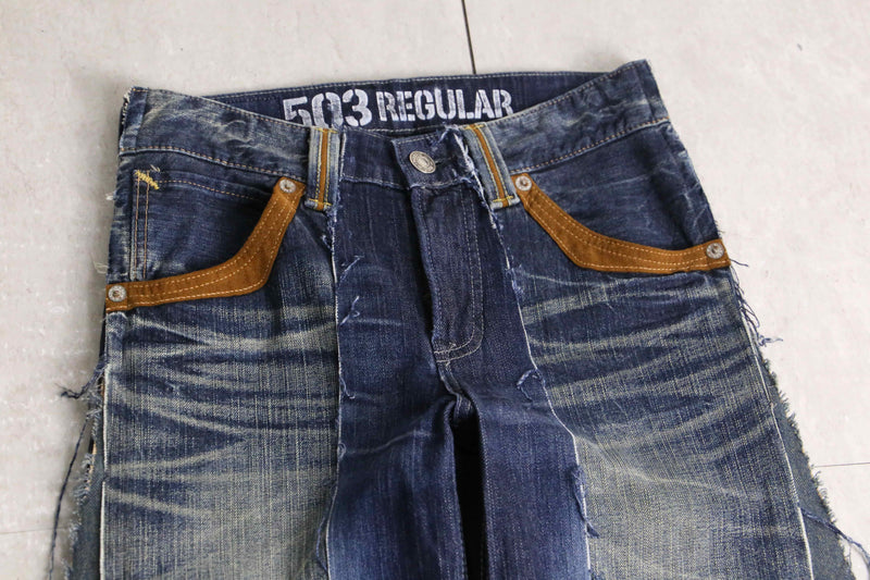 remake "再構築" 3 docking side belt buggy denim pants