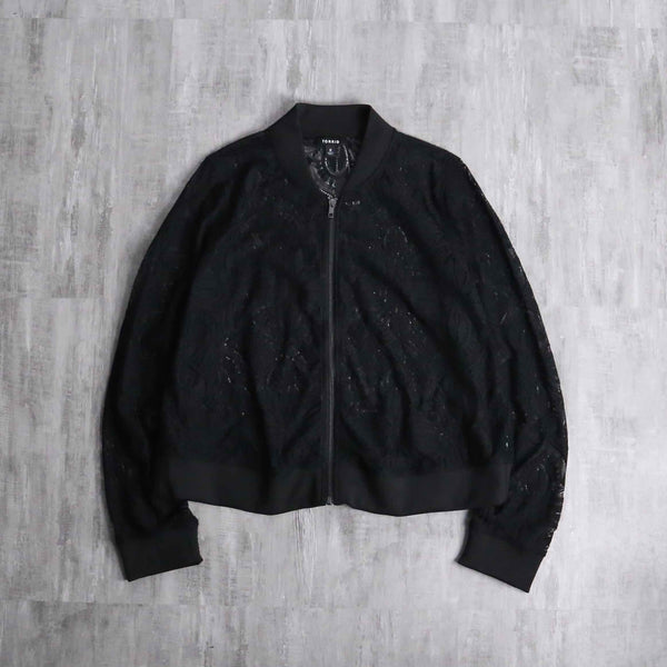 black geometry pattern short length mesh blouson