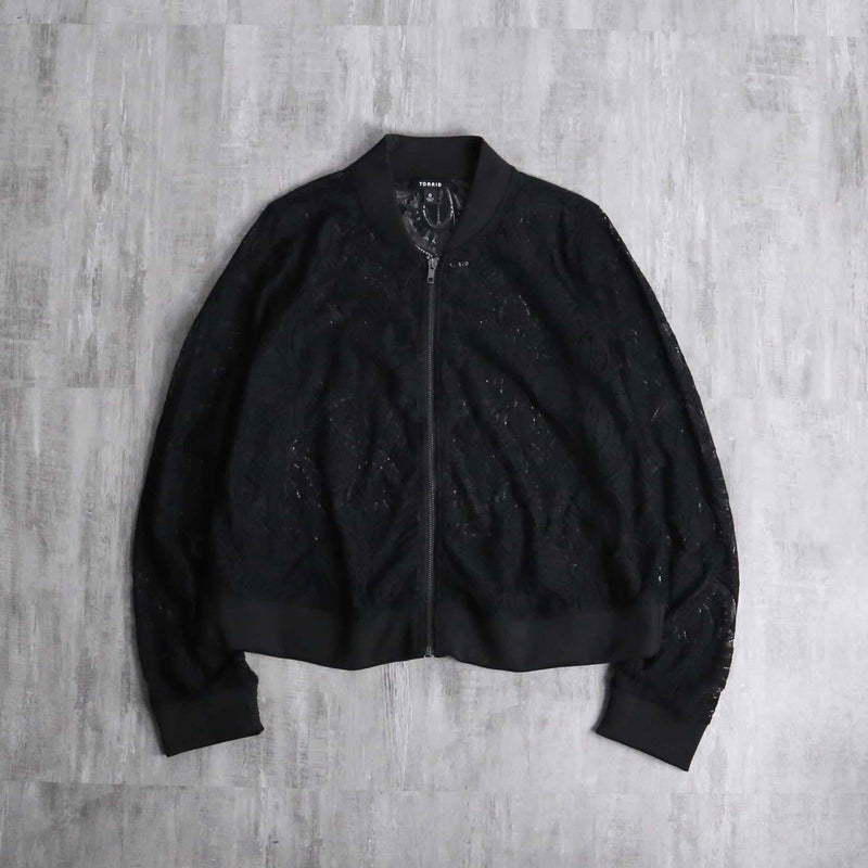 black geometry pattern short length mesh blouson