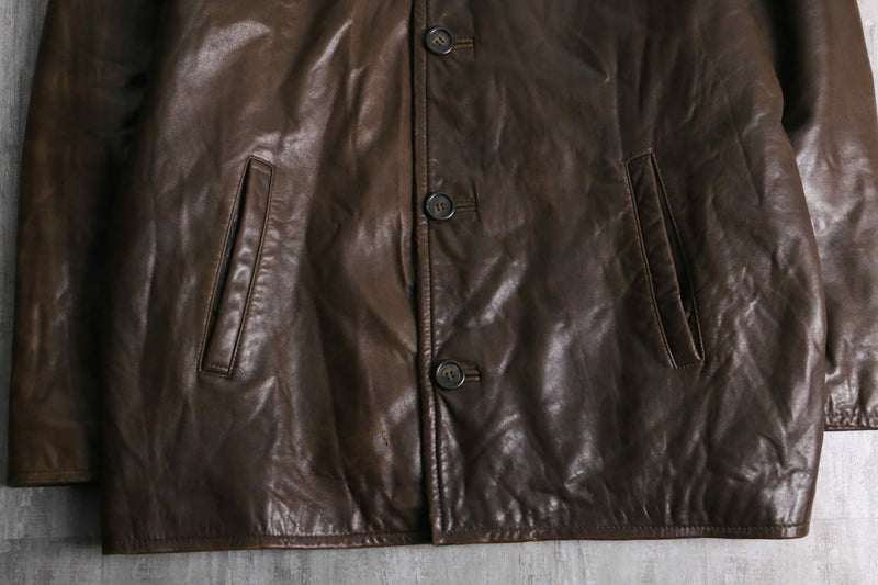 “TOMMY HILFIGER” brown color leather car coat