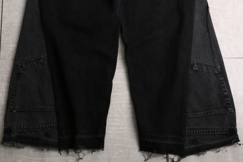 remake "再構築" black color gimmick flare denim pants