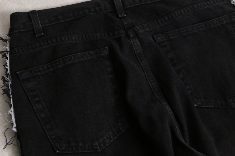 remake "再構築" black color gimmick flare denim pants