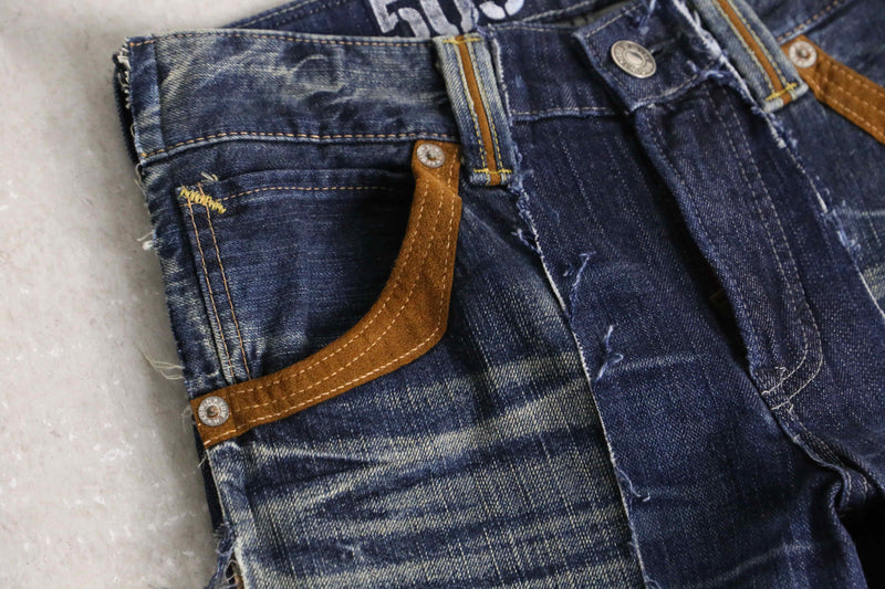 remake "再構築" 3 docking side belt buggy denim pants