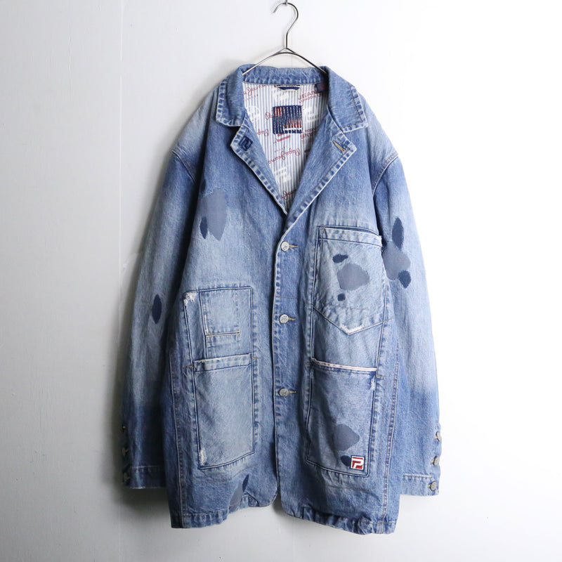 damage embroidery middle denim jacket