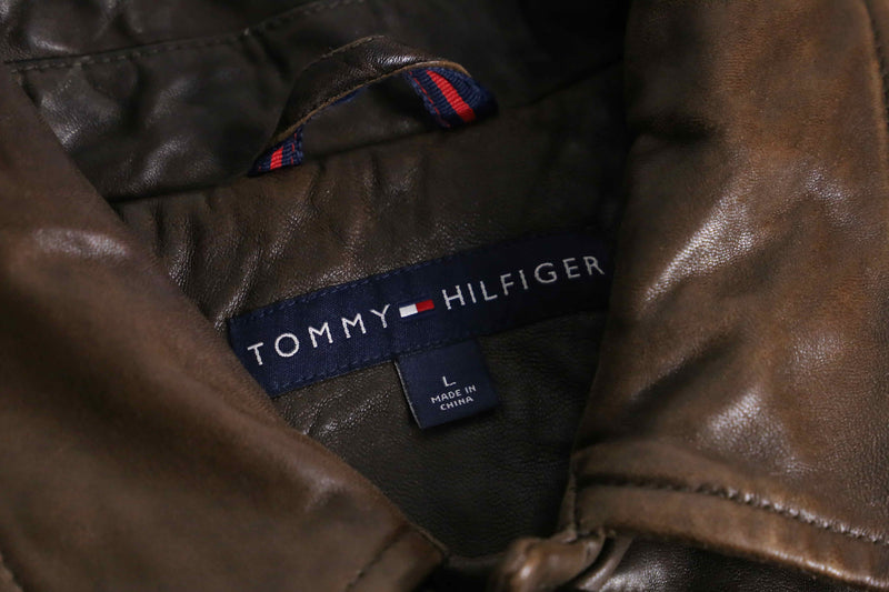 “TOMMY HILFIGER” brown color leather car coat