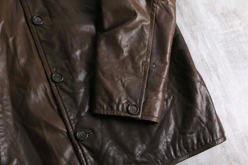 “TOMMY HILFIGER” brown color leather car coat