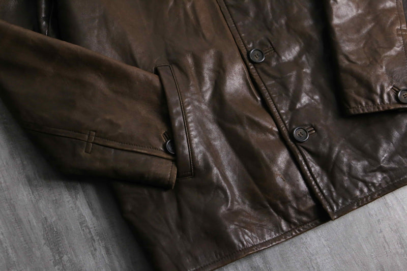 “TOMMY HILFIGER” brown color leather car coat