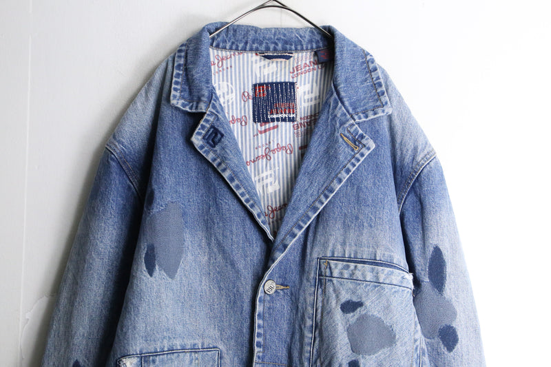 damage embroidery middle denim jacket