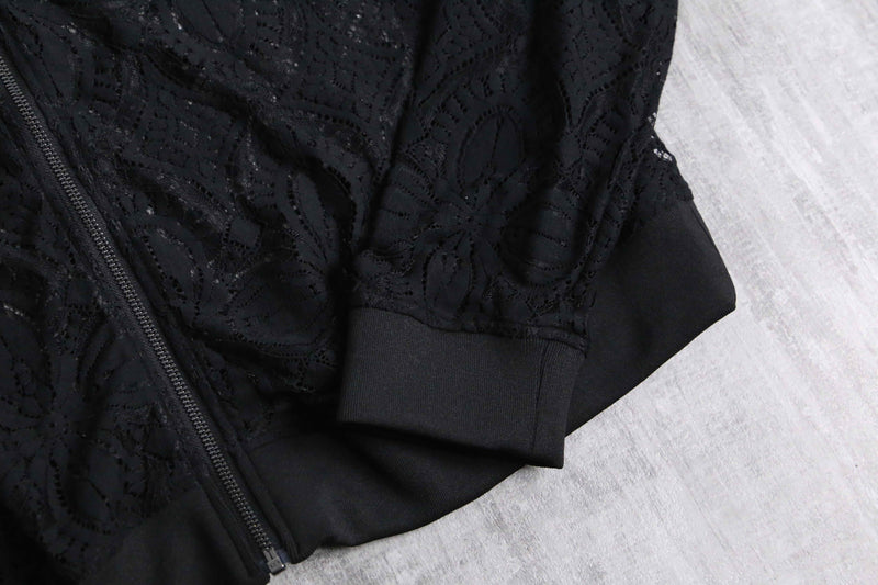 black geometry pattern short length mesh blouson
