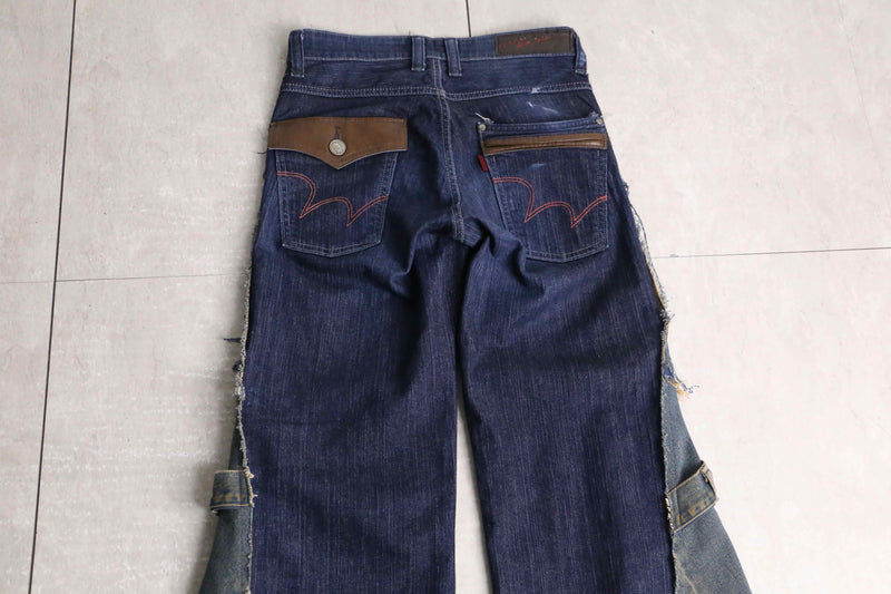 remake "再構築" 3 docking side belt buggy denim pants