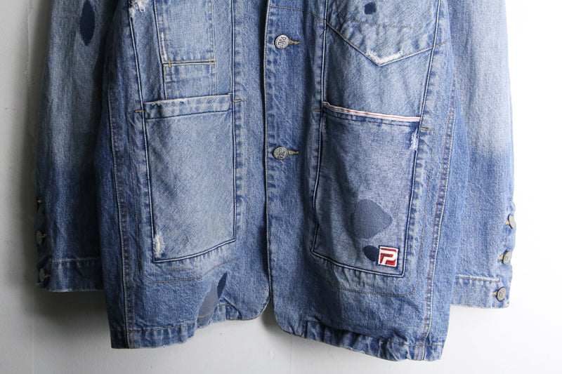 damage embroidery middle denim jacket