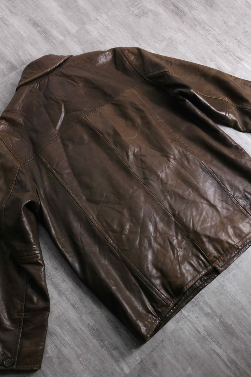 “TOMMY HILFIGER” brown color leather car coat