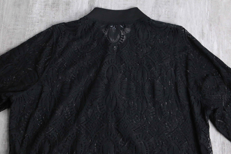black geometry pattern short length mesh blouson