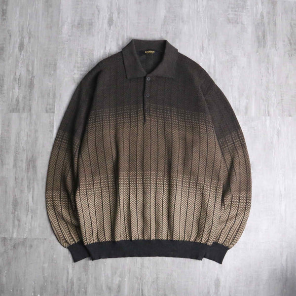 "BACHRACH" zigzag pattern gradation L/S knit polo