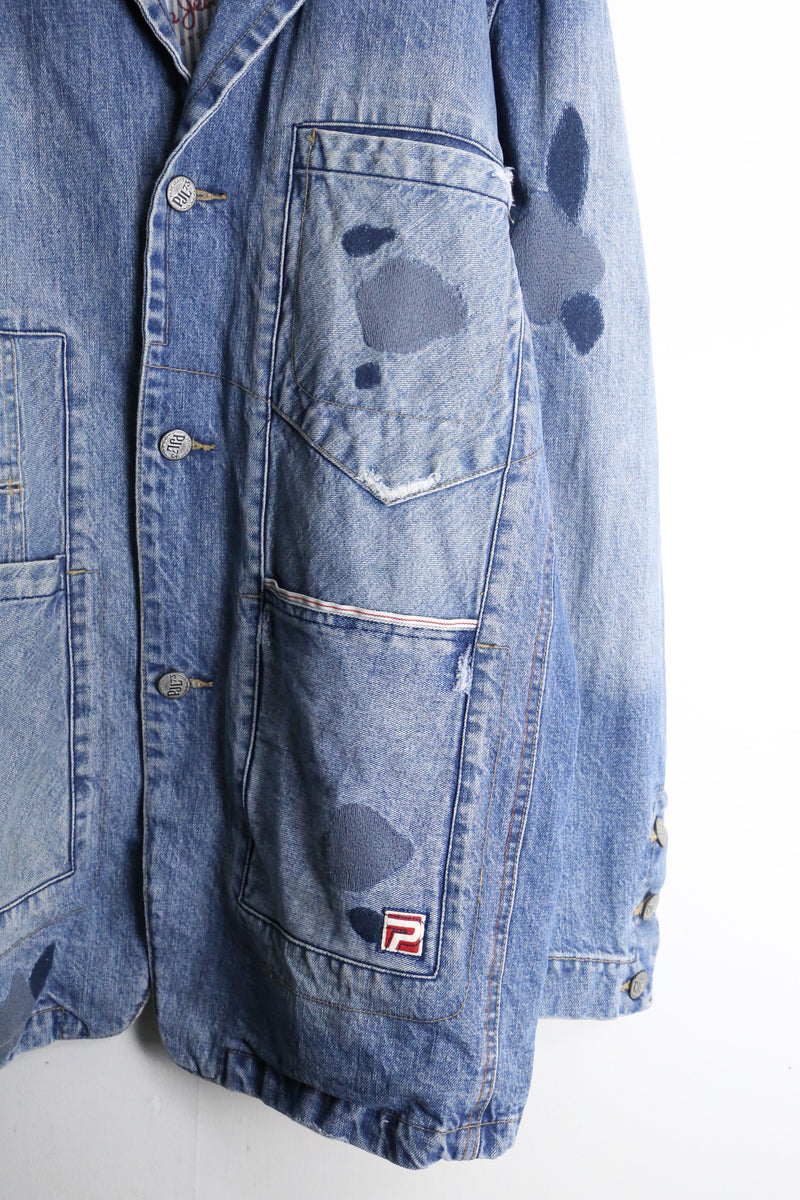 damage embroidery middle denim jacket