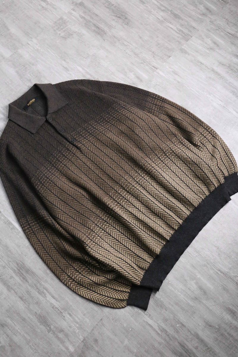 "BACHRACH" zigzag pattern gradation L/S knit polo