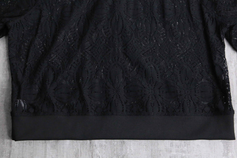 black geometry pattern short length mesh blouson