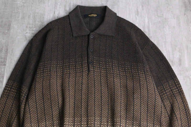 "BACHRACH" zigzag pattern gradation L/S knit polo