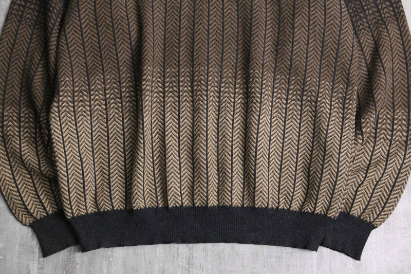 "BACHRACH" zigzag pattern gradation L/S knit polo