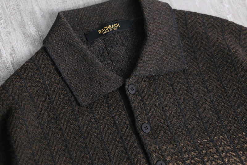 "BACHRACH" zigzag pattern gradation L/S knit polo