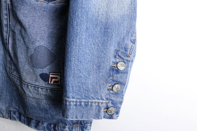 damage embroidery middle denim jacket