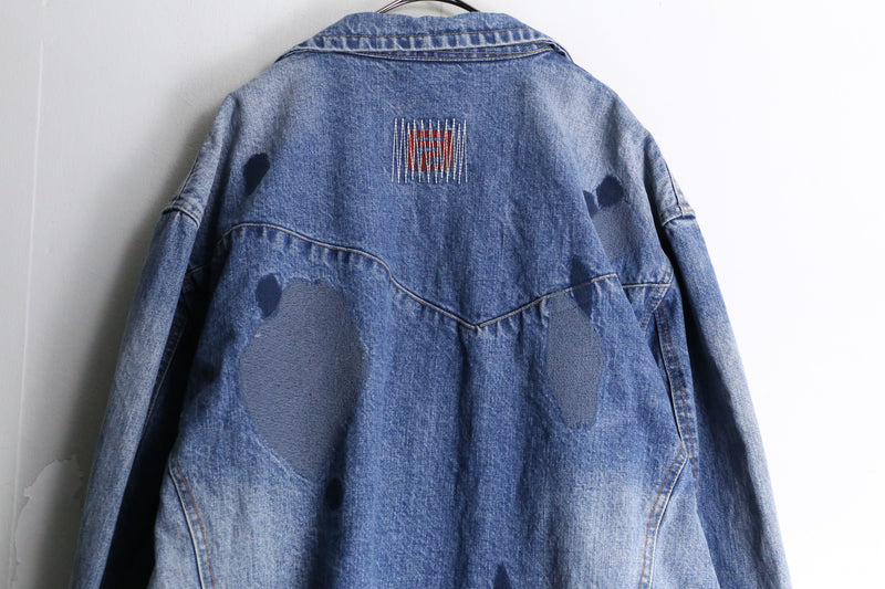 damage embroidery middle denim jacket