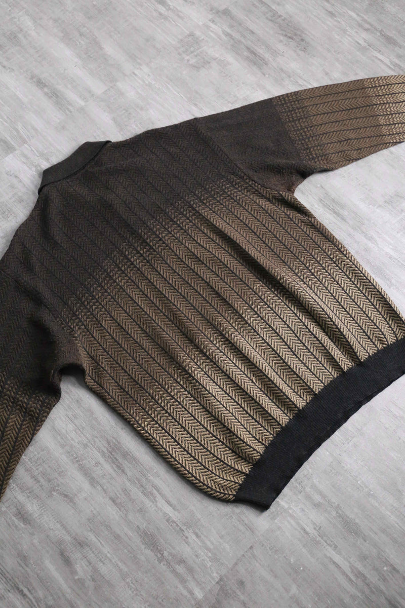 "BACHRACH" zigzag pattern gradation L/S knit polo