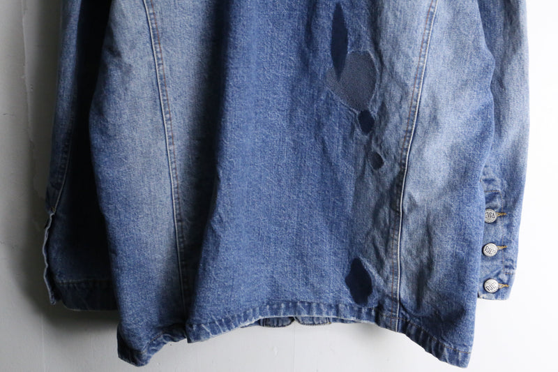 damage embroidery middle denim jacket